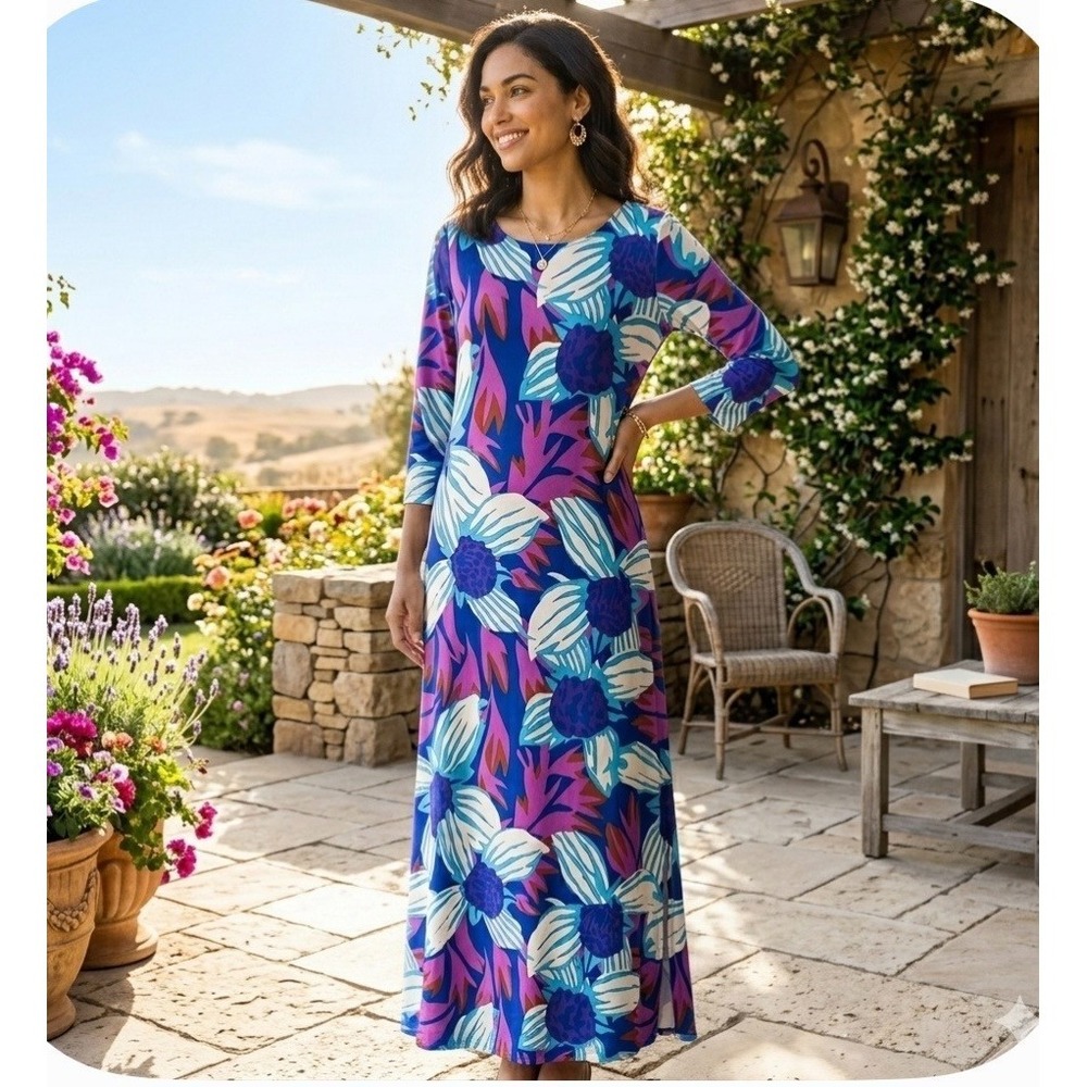 Soft Surroundings NWT Serena Maxi Dress Small Floral Nazarene Blue Party Wedding